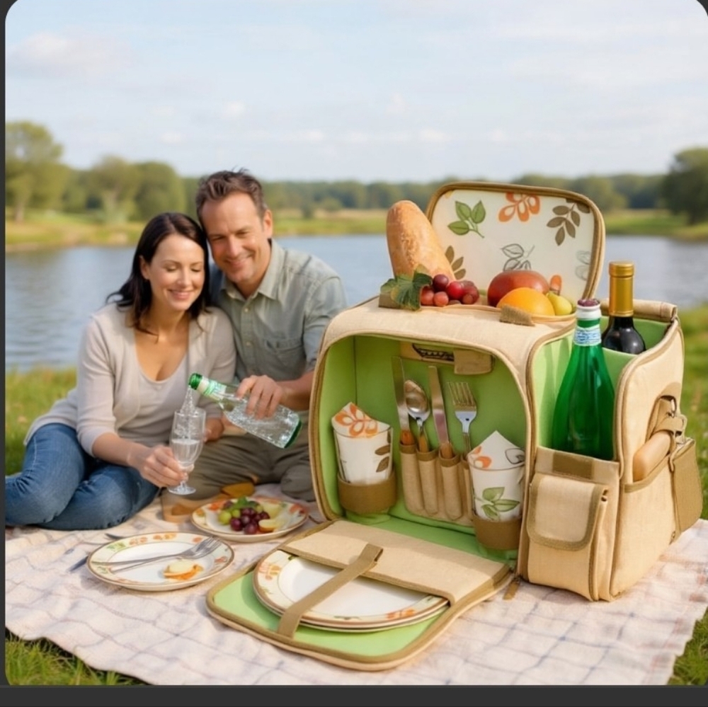 Picnic Time Malibu Insulated Picnic Cooler Tote - Service for Two 